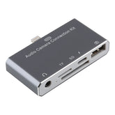 D-198 5 in 1 8 Pin to USB HUB +USB-C / Type-C + 3.5mm Earphone + SD + TF Card Reader for MacBook, PC, Laptop, Smart Phones